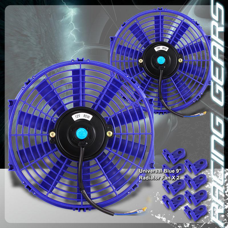 2x jdm 9" blue 1500 cfm 2250 rpm electric cooling slim push pull radiator fan