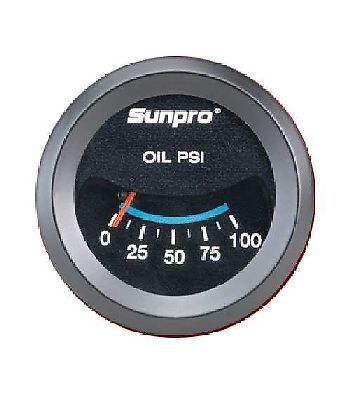 Sunpro 2&#034; oil pressure gauge black / black bezel 0-100 psi new cp7982 warranty