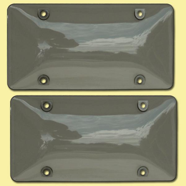 Two tinted plastic license plate shield cover tag protector smoke dark black 2