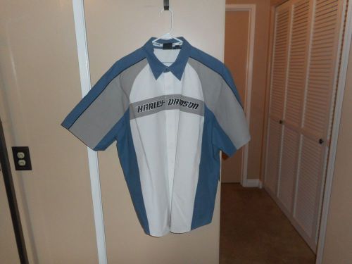 Men&#039;s harley davidson colorblocked white button front garage shop shirt xxxl