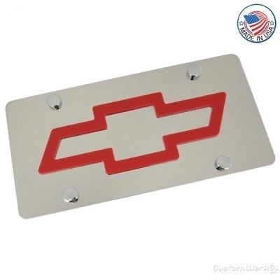 Chevy red bowtie logo stainless steel license plate
