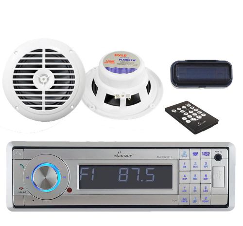 Lanzar silver marine cd aux sd receiver+ radio cover+ 6.5&#034; 120w white speakers