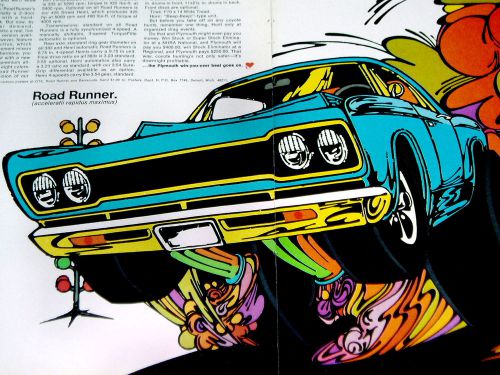 1968 plymouth road runner vintage ad-383/440/426 hemi v8 engine/block/poster/art