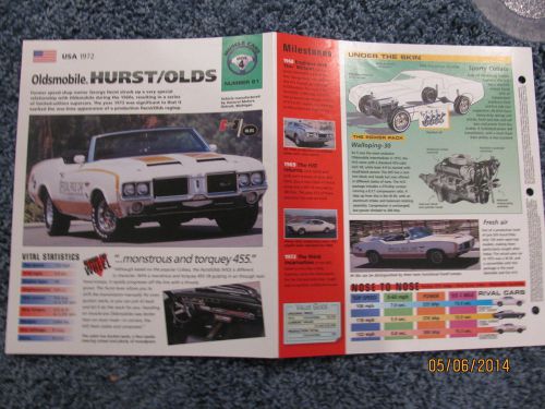 ★★ 1972 oldsmobile hurst / olds - collector brochure specs info - indy pace car