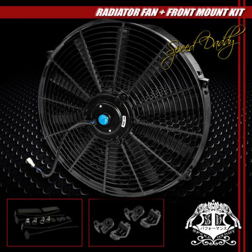 Universal slim 16&#034; pull/push radiator engine bay cooling fan+mounting kit black