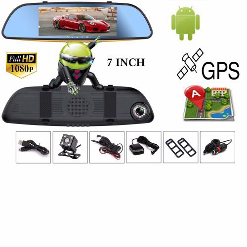 7&#034; dvr car gps navi android4.4 wifi rear view mirror monitor bt+reverse camera