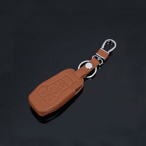 Leather smart remote key fob cover holder case 4button br for mkz mkc mks car