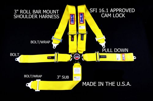 Rjs racing sfi 16.1 cam lock 5 pt racing harness roll bar mount yellow 1032506