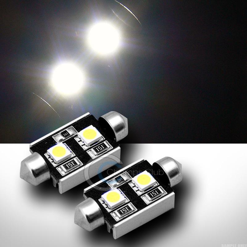 2pc white 36mm festoon 2x 5050 smd led light bulb trunk/license plate lamp pair