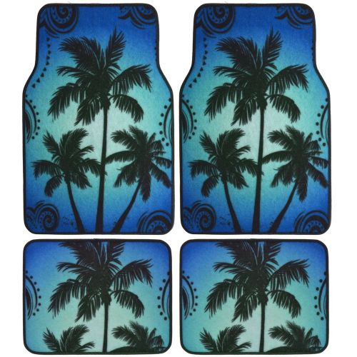 Design car floor mats blue palm tree, 4 piece set for custom auto interior