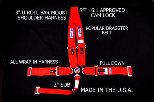 Rjs racing sfi 16.1 cam lock dragster harness u roll bar red 1029504