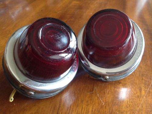 Pair yankee vintage red glass lens turn lights truck travel trailer old signals