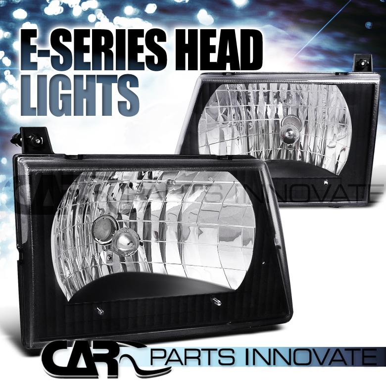 Ford 92-07 e150 e250 e350 e540 econoline van crystal headlights black