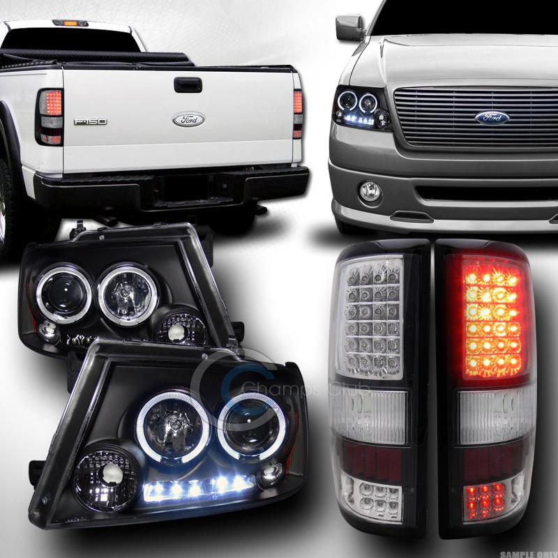 Black halo projector head lights signal parking+led tail lamps v2 2004-2008 f150