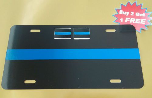 Thin blue line police reflective w/ two stickers ! license plate car tag metal