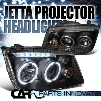 Fit 99-05 jetta bora mk4 led halo projector headlights lamp black w/ fog drl