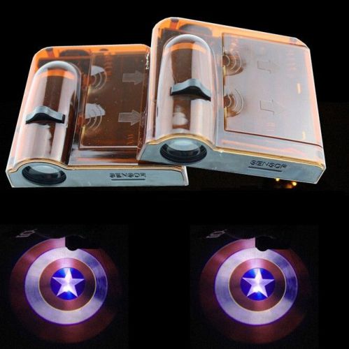 New 2x captain america car door led logo projection welcome shadow ghost light