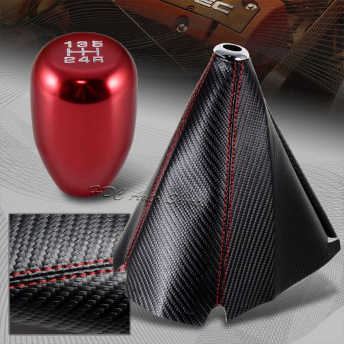 Carbon/red stitch manual shift boot +type-r red 5-speed shifter knob universal 5