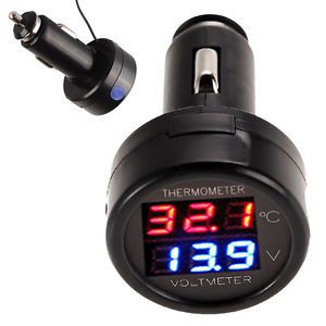 Hs car 12v red &amp; blue led digital display 2 in 1 dual thermometer voltmeter