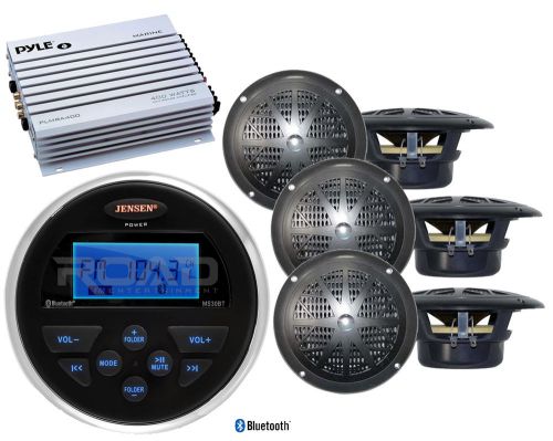 Jensen bluetooth aux usb am fm  marine radio,400w amplifier, 6 marine 4&#034;speakers