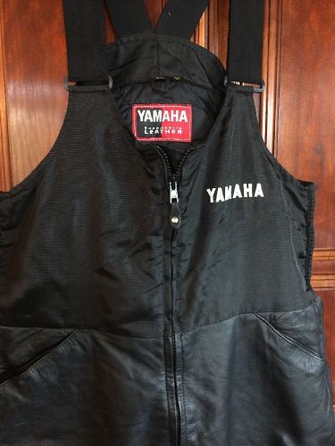 Yamaha black leather snowmobile pants mens xl winter bibs quilted lined