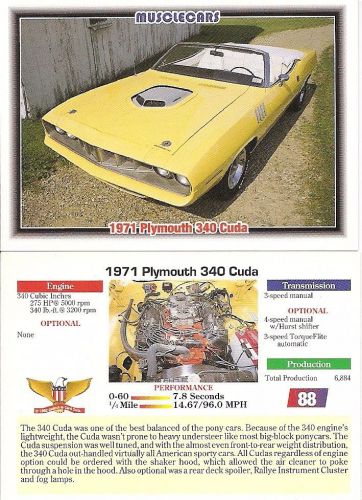 1971 plymouth 340 cuda   collector card  2 1/2&#034;x3 1/2&#034;