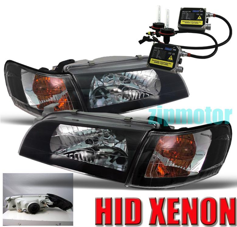 93-97 toyota corolla crystal head lights+corner+hid blk