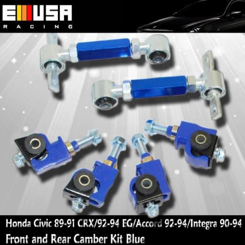 Honda civic 1991 1992 1993 front & rear adjustable camber kits blue emusa