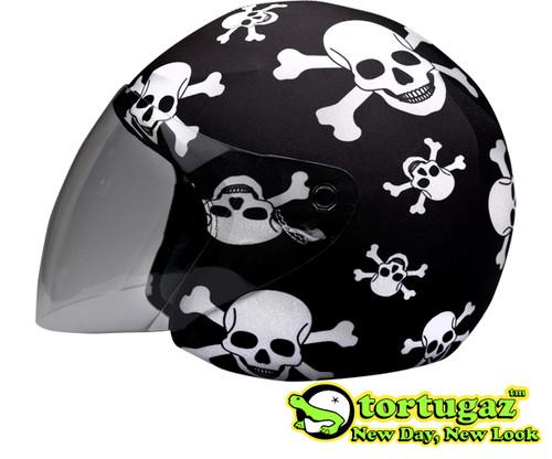 Black skulls open face 3/4 motorcycle fashion helmet cover free shipping