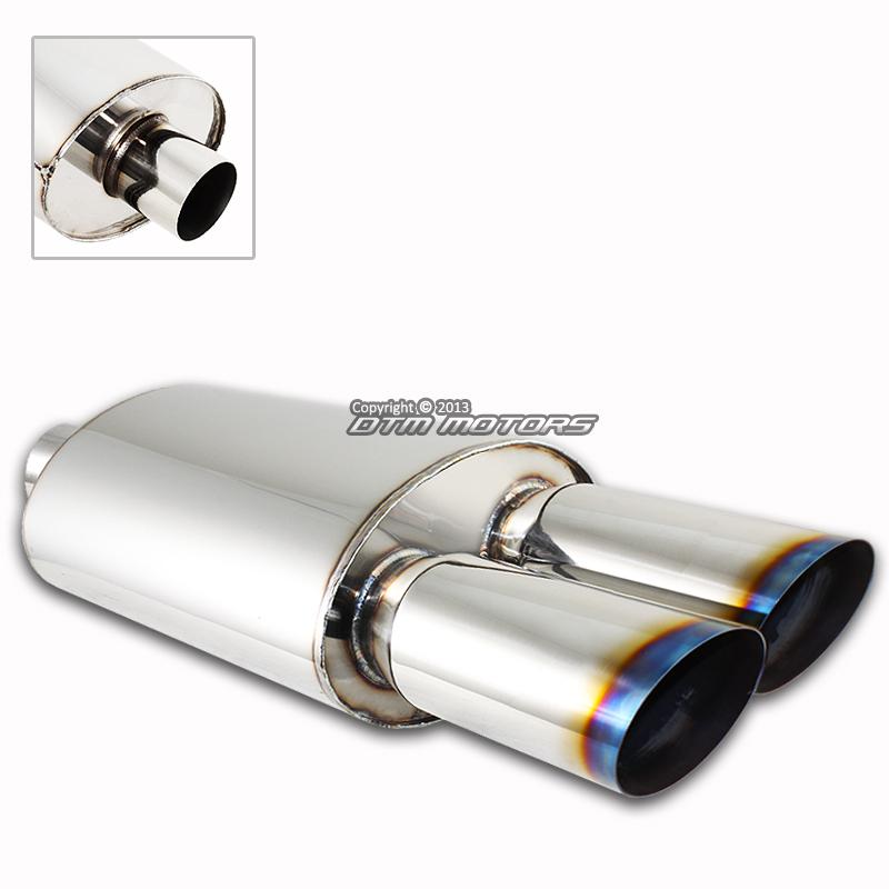 3" n1 dual burnt slant tip t-304 stainless steel 2.5" weld-on muffler exhaust