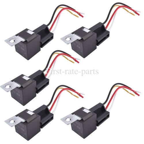 Set of 5 12v 30/40 amp 4-pin spdt automotive relay w/ wires &amp; harness socket set