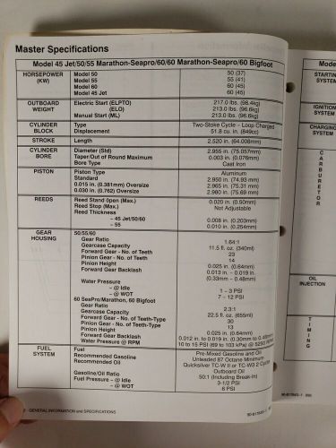 Mercury mariner outboards service manual models 45 jet/50/55/60 p/n: 90-817643-1