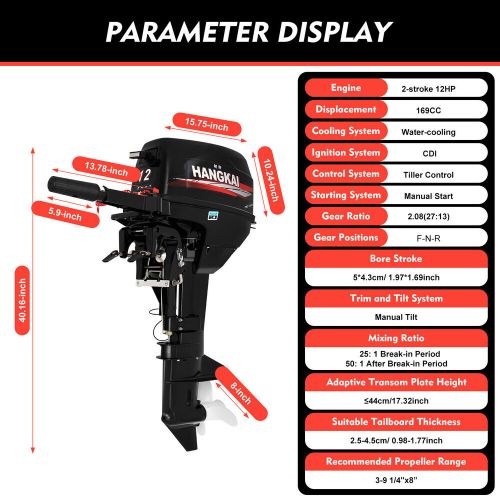 Hangkai 2-stroke 12 hp outboard motor w/ water cooling fishing boat engine new