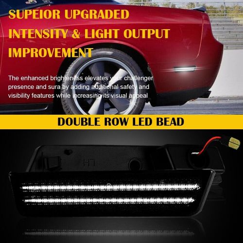 For 2008-2014 dodge challenger white led rear fender side marker light smoked 2x