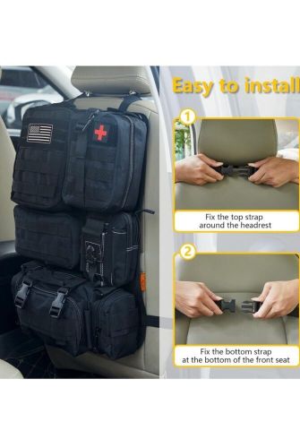 Tactical universal vehicle seat back organizer panel with 5 detachable molle