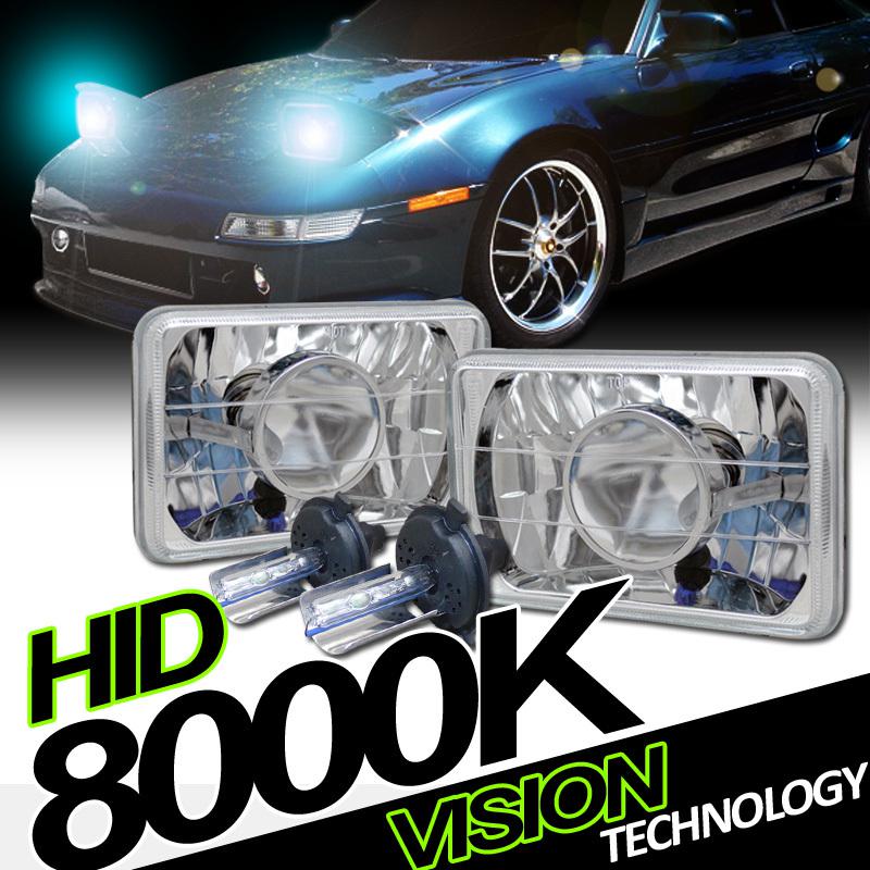 4x6 square chrome projector headlights headlamps+h4 8000k hid conversion kit 12