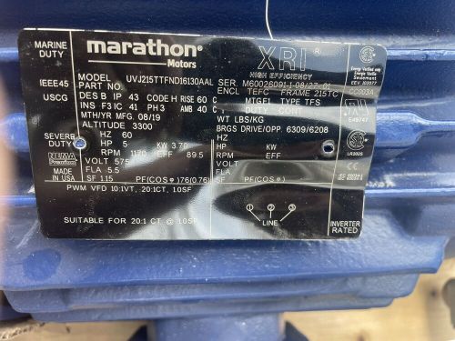 Marathon motor for marine duty model number uvj215ttfnd16130aal