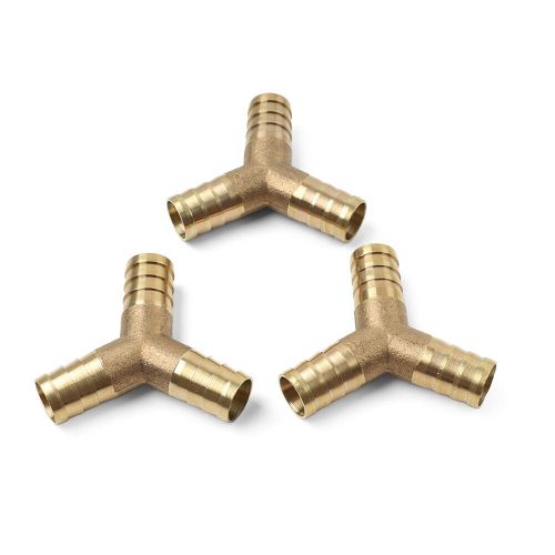 3pcs y-3 way brass hose barb fitting pipe tubing splicer fuel water gas air 1/2