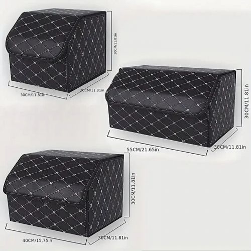 1pc pu leather folding car trunk organizer durable black storage box with white