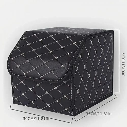 1pc PU Leather Folding Car Trunk Organizer Durable Black Storage Box with White, US $8.00, image 2