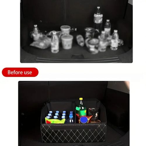 1pc PU Leather Folding Car Trunk Organizer Durable Black Storage Box with White, US $8.00, image 5