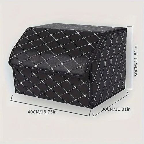 1pc PU Leather Folding Car Trunk Organizer Durable Black Storage Box with White, US $8.00, image 7
