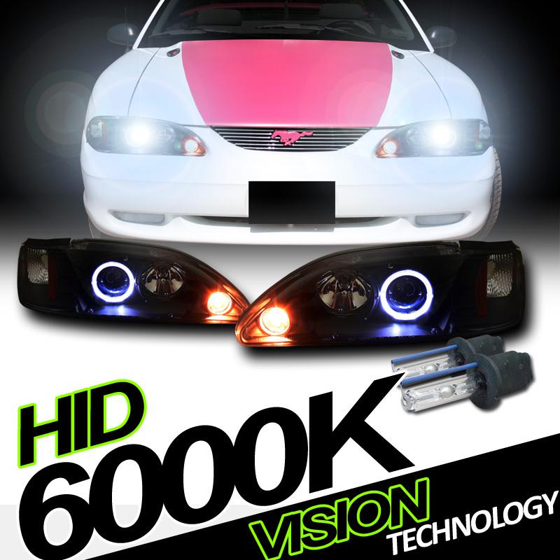 H3 low beam hid 94-98 mustang blk 2x halo projector head lights+built-in corner