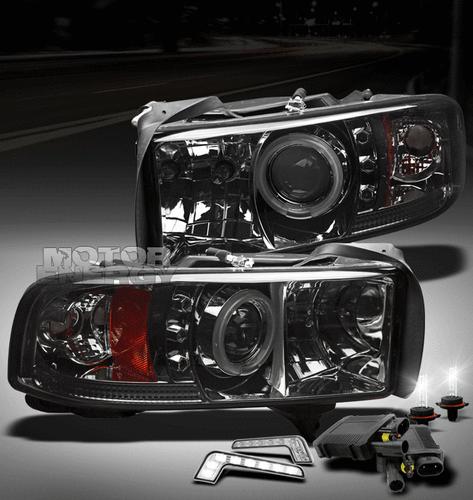 1994-2001 dodge ram truck ccfl halo led smoke projector head light+drl+6000k hid