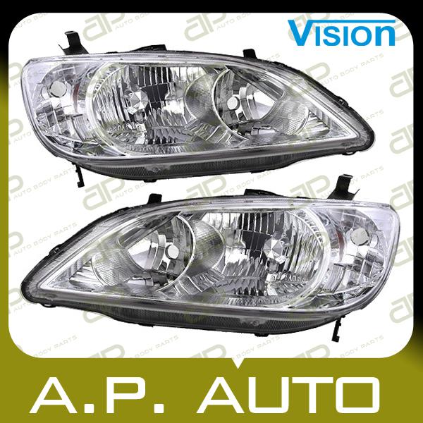 Pair head light lamp assembly 04-05 honda civic 4 door sedan lx ex dx lh+rh new