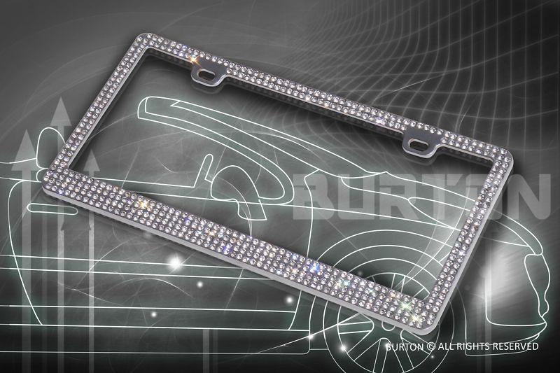 4 row white  bling real glass crystal chrome license plate frame-d