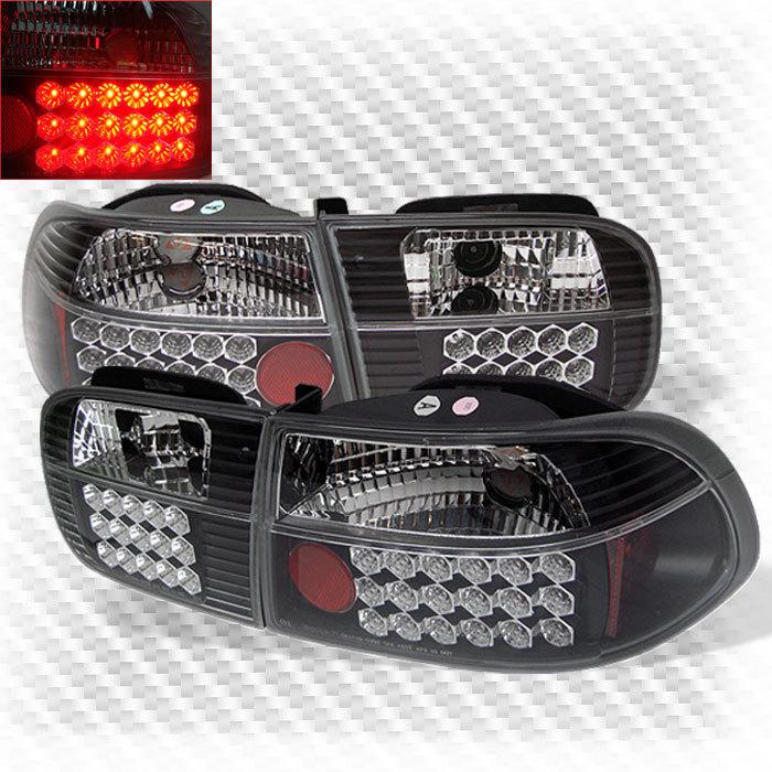 92-95 honda civic 3 door led black tail lights rear brake lamp pair set light