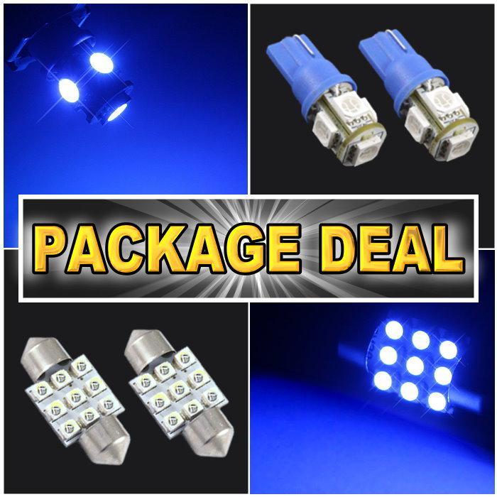 6x blue led lights for map t10 + dome 1.25" + license plate package deal #9