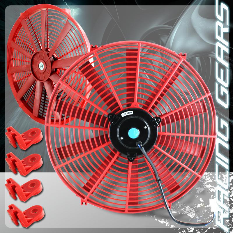 Jdm 16" red 1500 cfm 2250 rpm 12v electric cooling slim push pull radiator fan