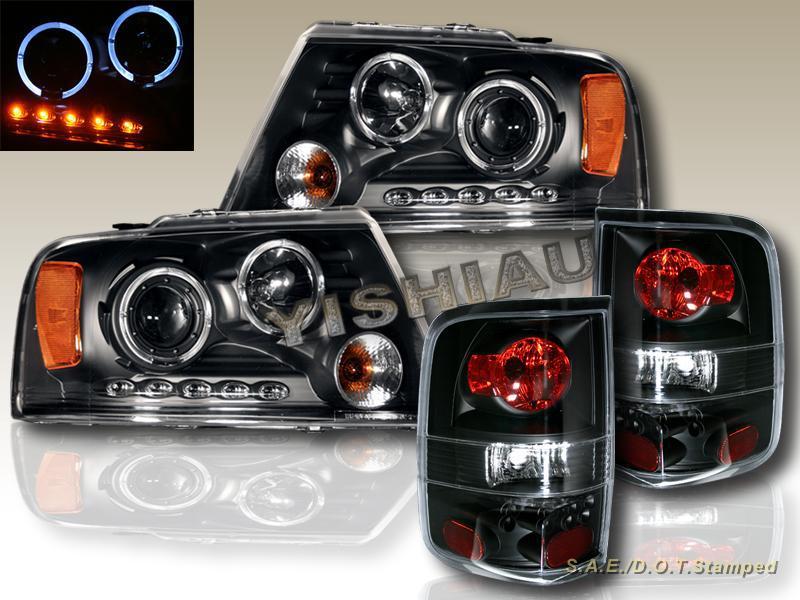 2004-2008 ford f-150 halo projector headlights + led / tail lights black housing